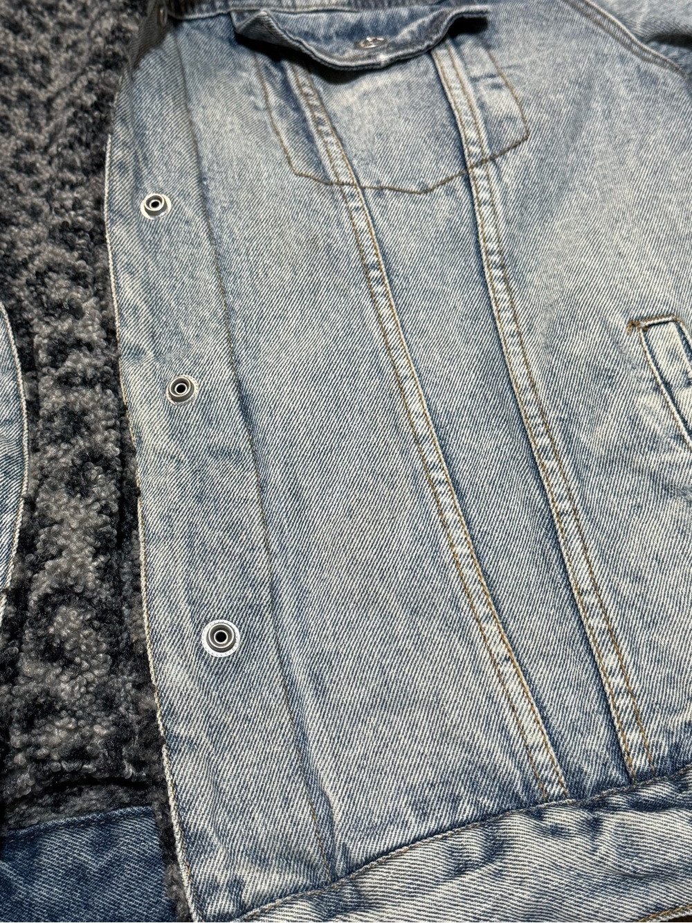 Free People Denim Oversized Leopard Sherpa Trucker Jacket Small - Picture 8 of 16